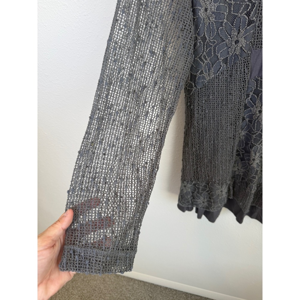 Indigo Soul Gray Lace Tunic Blouse Womens Medium Sheer Sleeve Boho Peasant - Picture 4 of 7